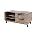 **Stolik RTV z drewna z metalowymi uchwytami**