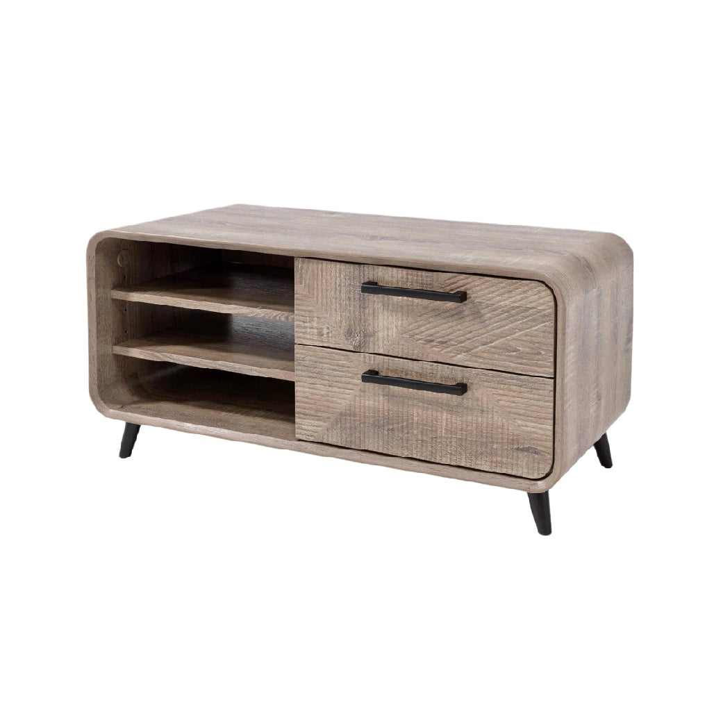 **Stolik RTV z drewna z metalowymi uchwytami**